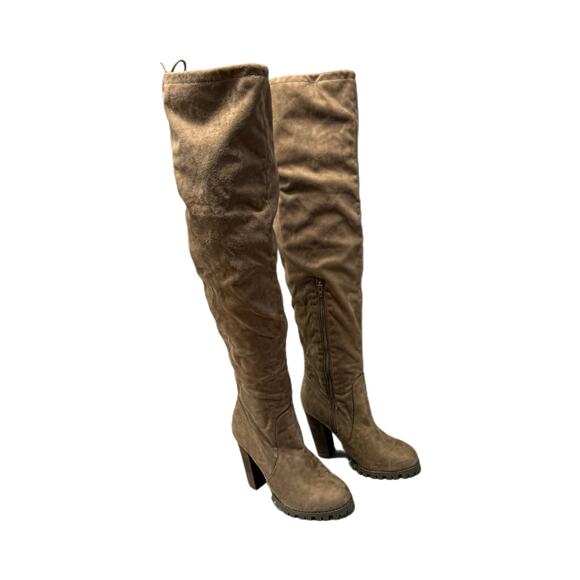 Charlotte Russe Tie-Back Over-The-Knee Boots | Taupe | 9 - Picture 1 of 4